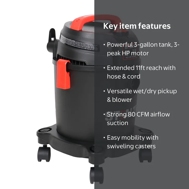 STEALTH, 3 Gallon 3 Peak Horsepower Wet Dry Vacuum (AT18202P3B