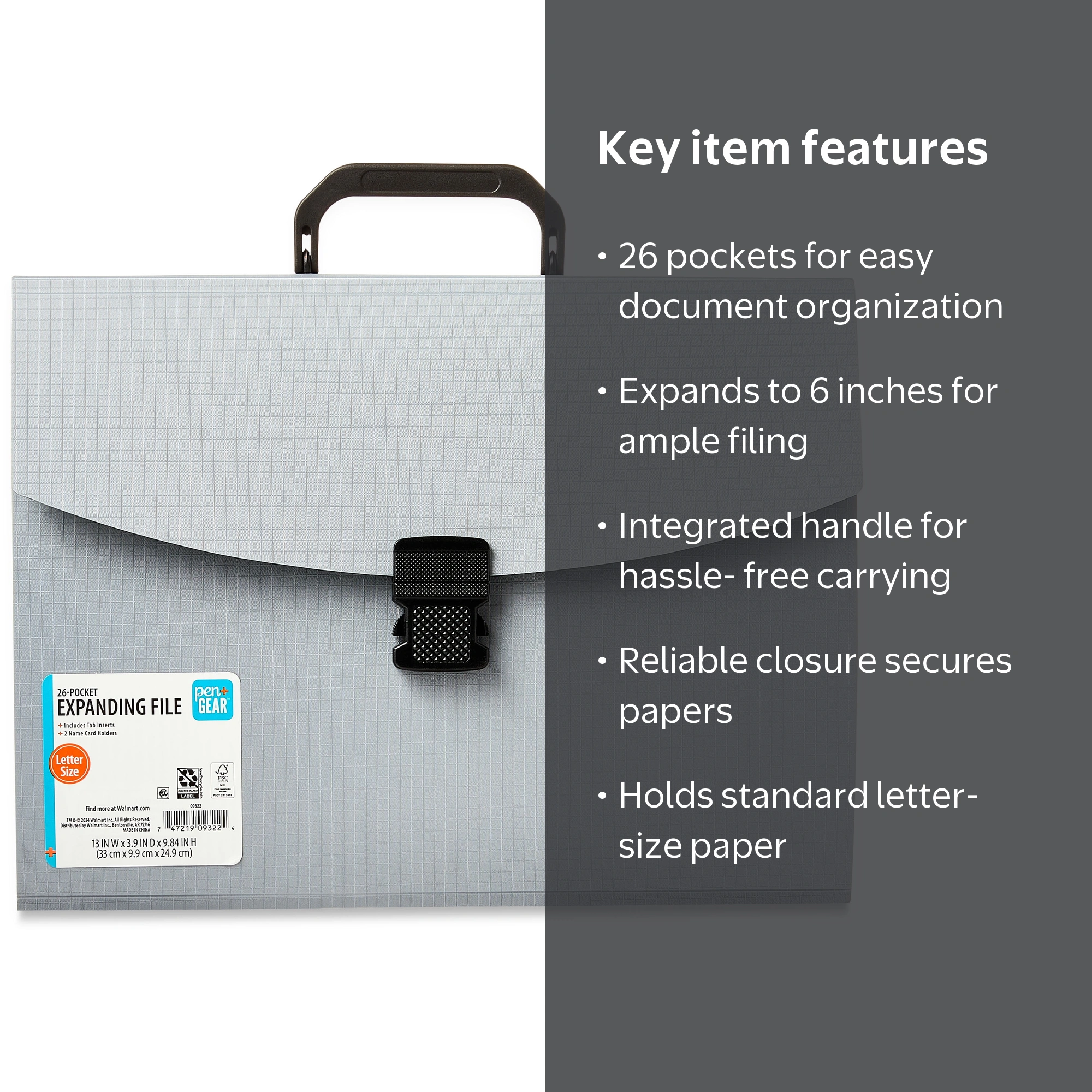 Pen+Gear Expanding File Folder, 26 Pockets, Legal Size, Gray Color
