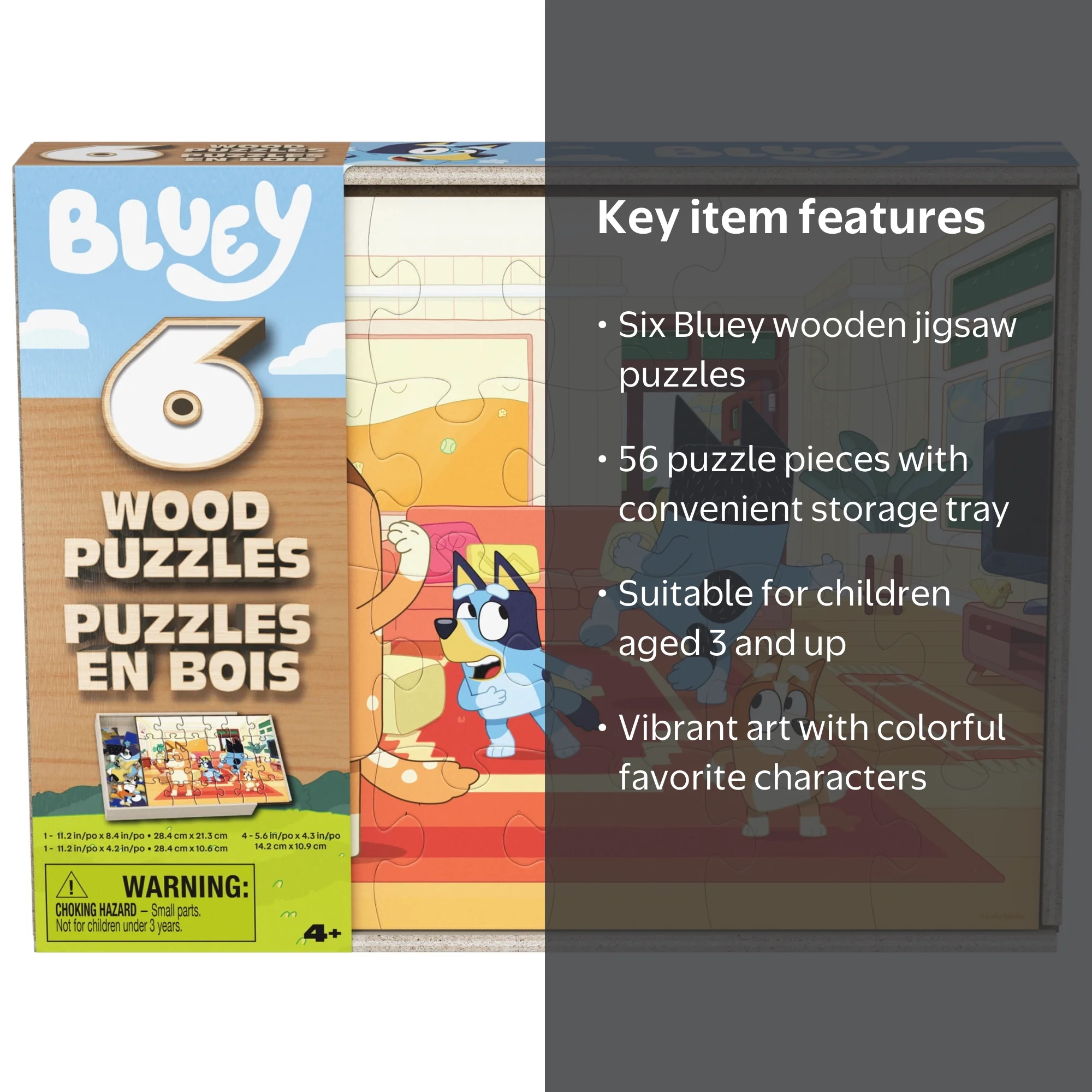 Spin Master Games, 6-Pack Of Bluey Wood Jigsaw Puzzles for Kids