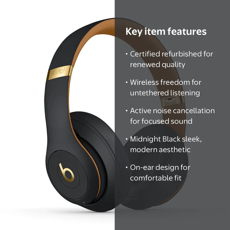 Restored Beats by Dr. Dre Studio3 Midnight Black On Ear Headphones Restored Beats by Dr. Dre Studio3 Midnight Black On Ear Headphones