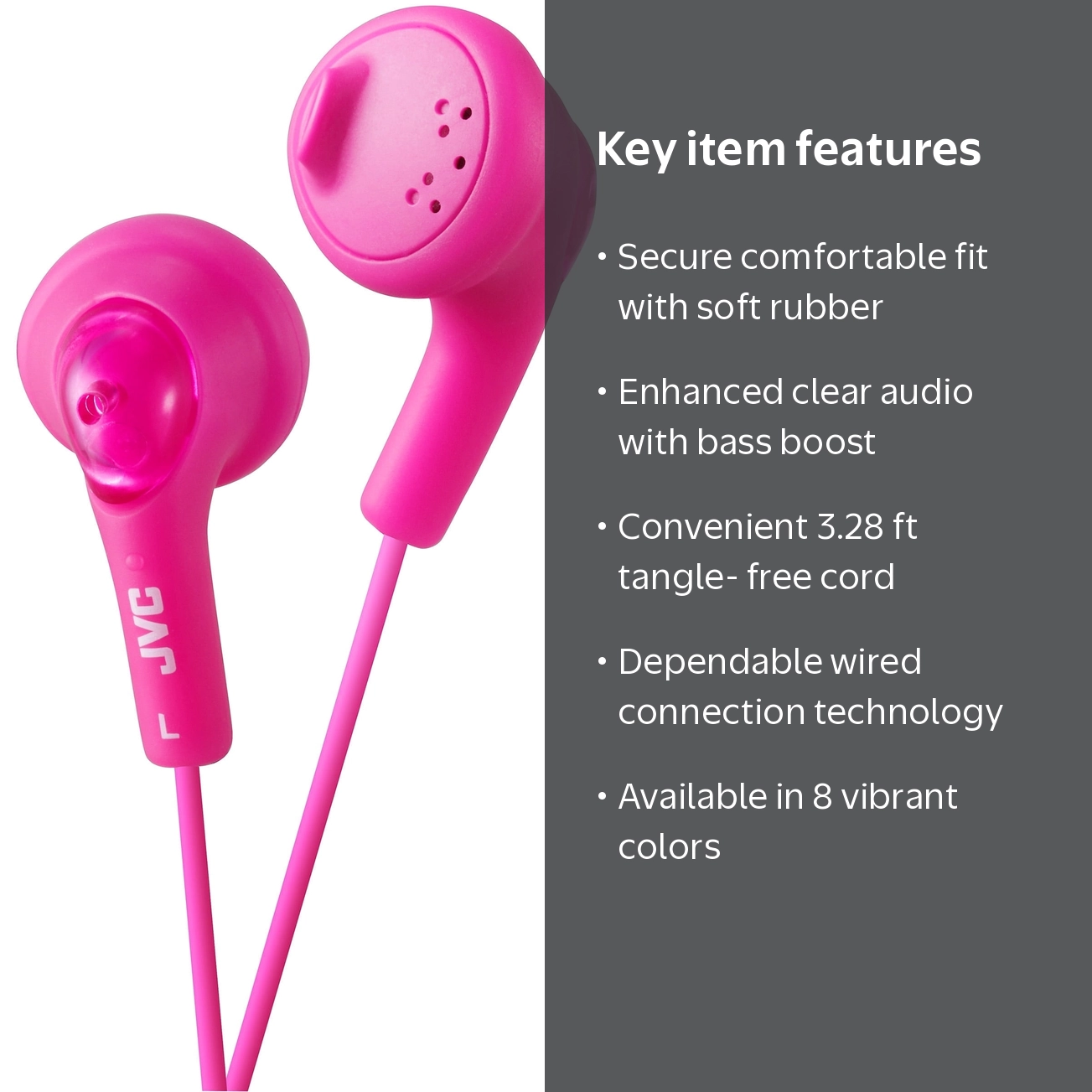 JVC Gumy Wired Earphones - Pink Earbuds with Bass Boosting Design