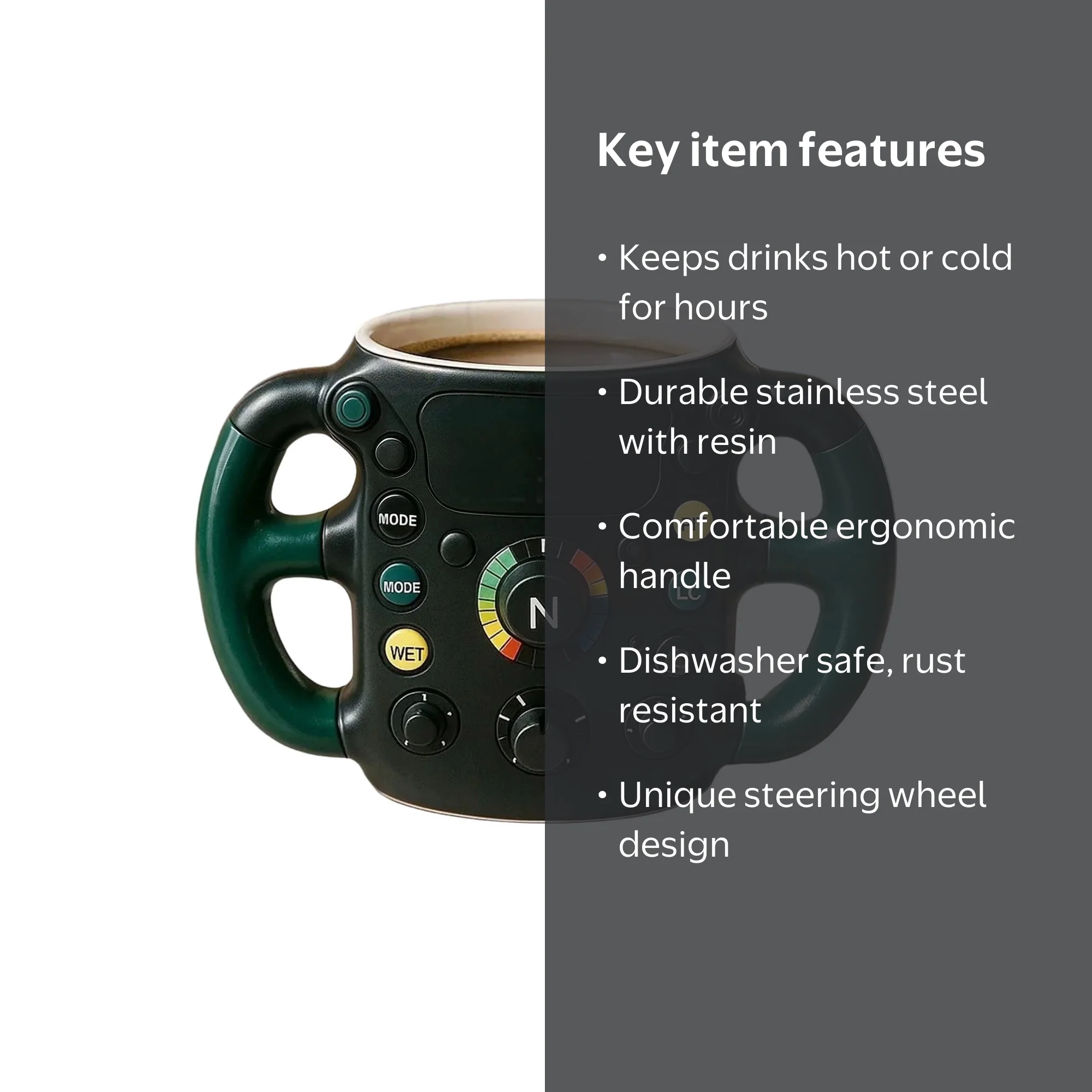 Automobile Steering Wheel Mug – Resin & Stainless Steel Racing
