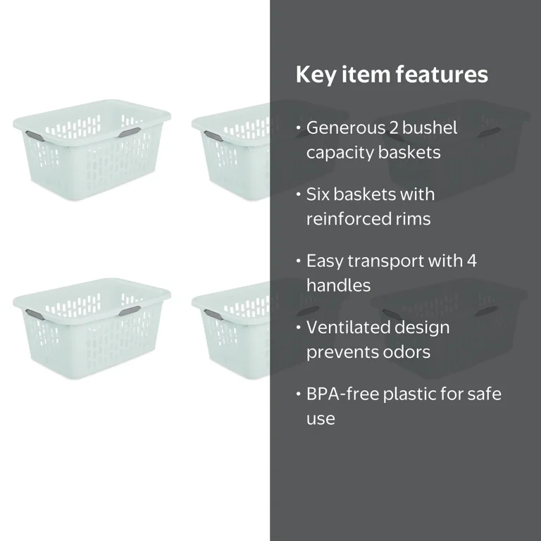 Sterilite Large 2 Bushel Plastic Laundry Basket with 4 Comfort