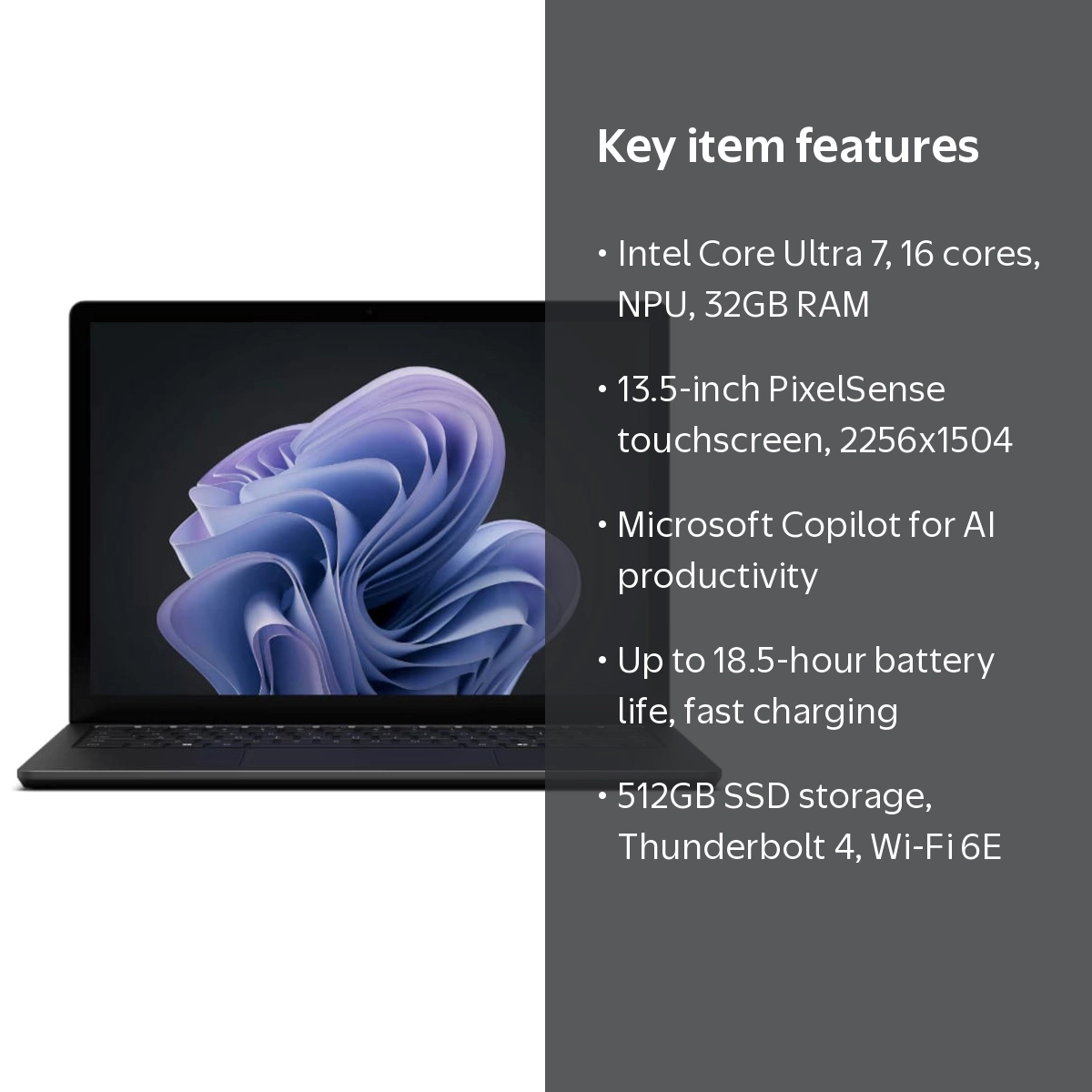 Microsoft Surface Laptop 6, 13.5 in Touchscreen, Intel Core Ultra