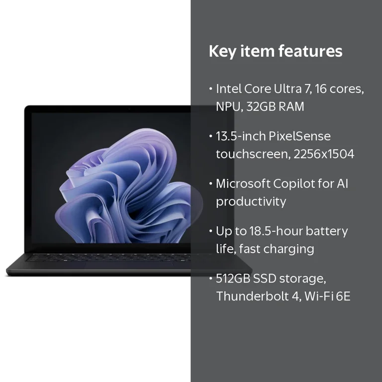 Microsoft Surface Laptop 6, 13.5 in Touchscreen, Intel Core Ultra