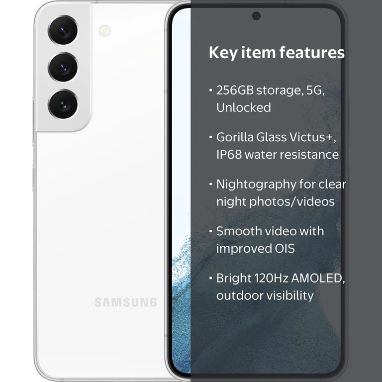 Samsung Galaxy S22 5G Android Phone, 256GB White - Unlocked