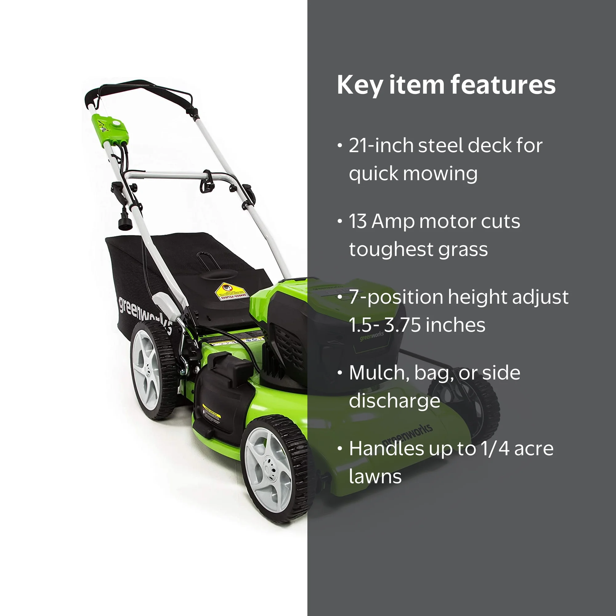 Greenworks 13 Amp 21-inch Corded Electric Walk-Behind Lawn Mower
