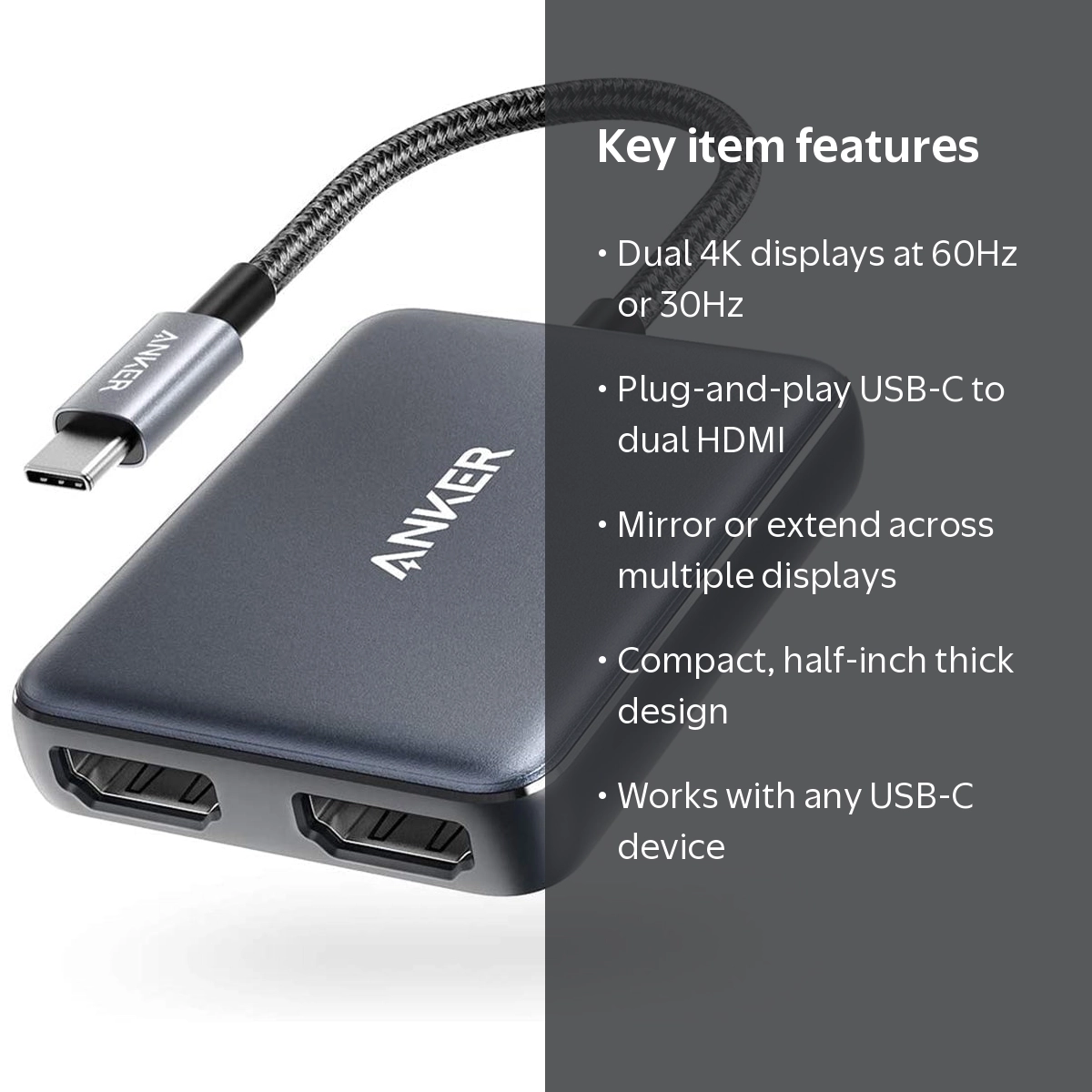 Restored Anker USB C to Dual HDMI Adapter, Compact and Portable