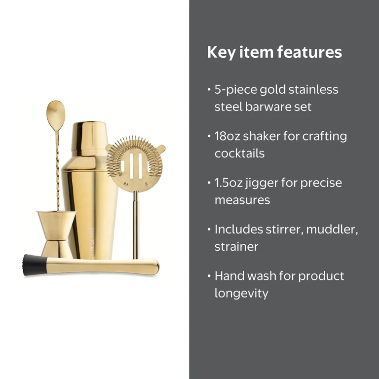 Free Shipping! Thyme & Table Stainless Steel Gold Bar Tool Set 5