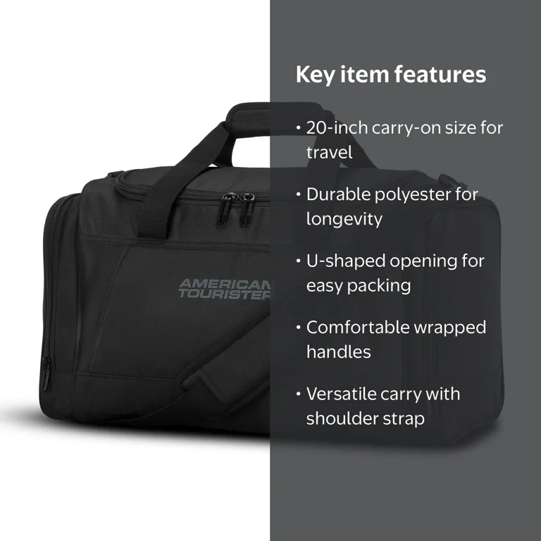 carry on travel duffel bag Leather Rolling for Men & Women Perfect for longer getaways American Tourister 20-inch Black Carry