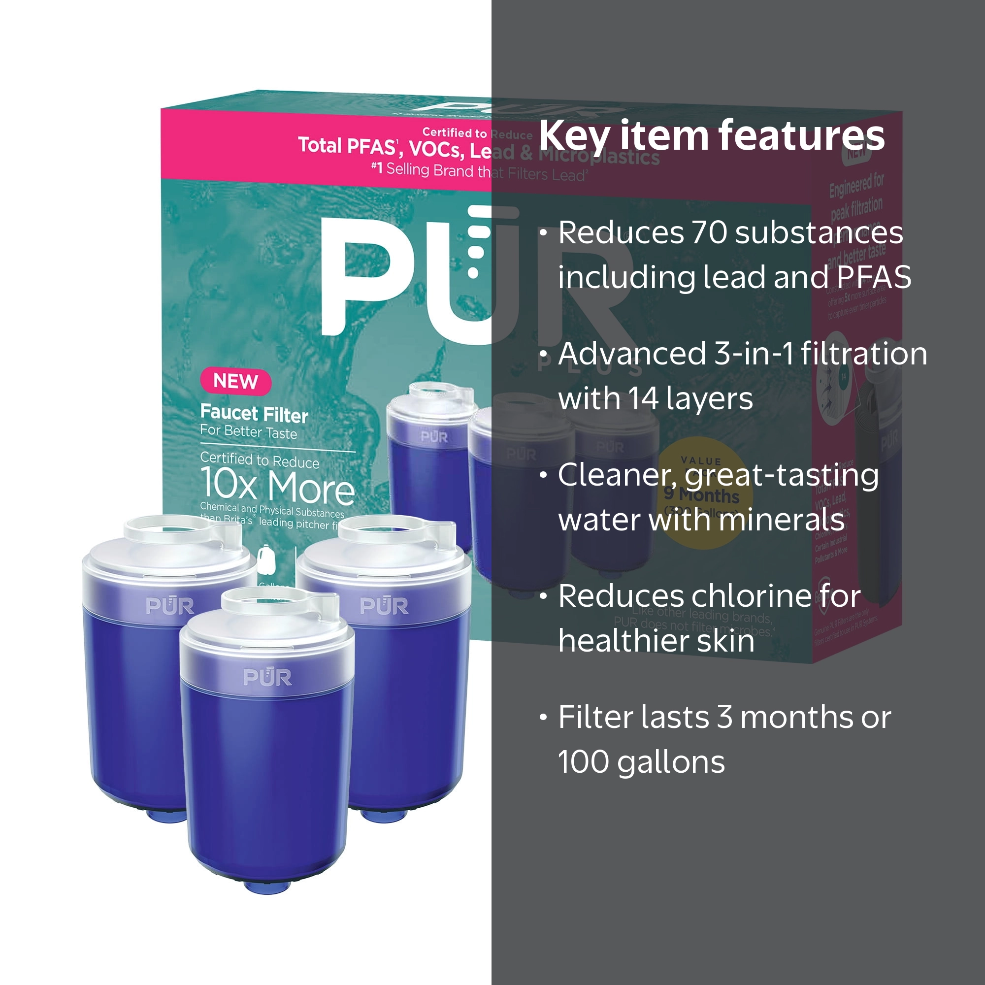 PUR PLUS MineralCore Faucet Water Filter, Lead Reduction, 3-Pack