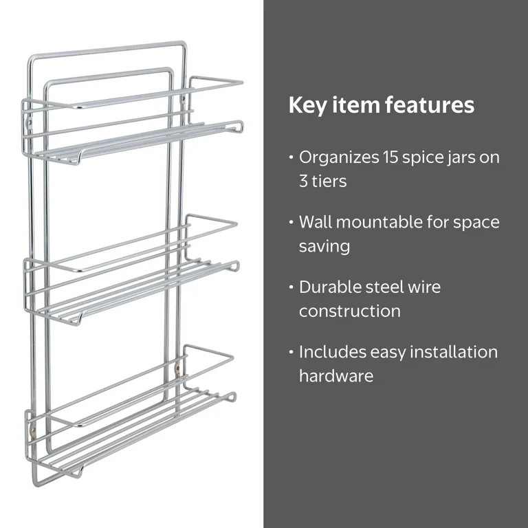 Organize it All 3 Tier Wall Mountable Spice Rack in Chrome