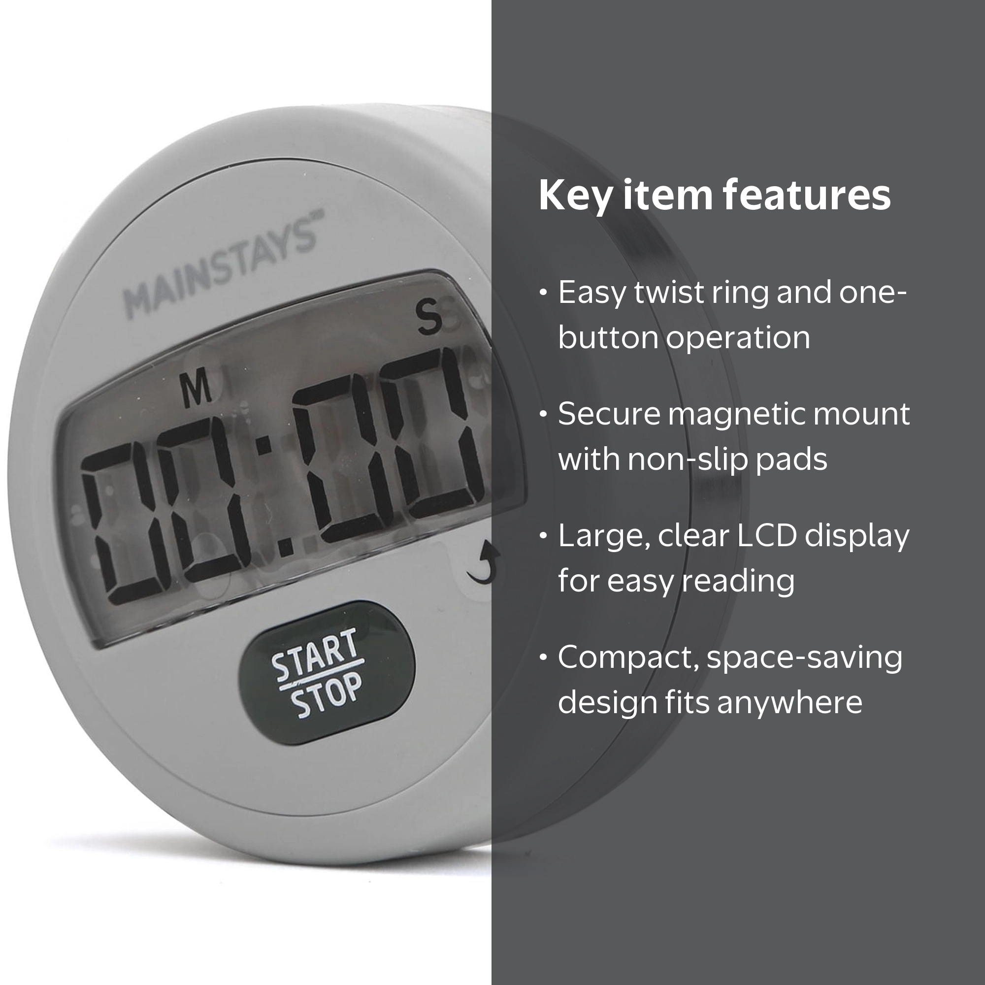 Mainstays Digital Kitchen Timer, Magnetic Countdown and Count Up