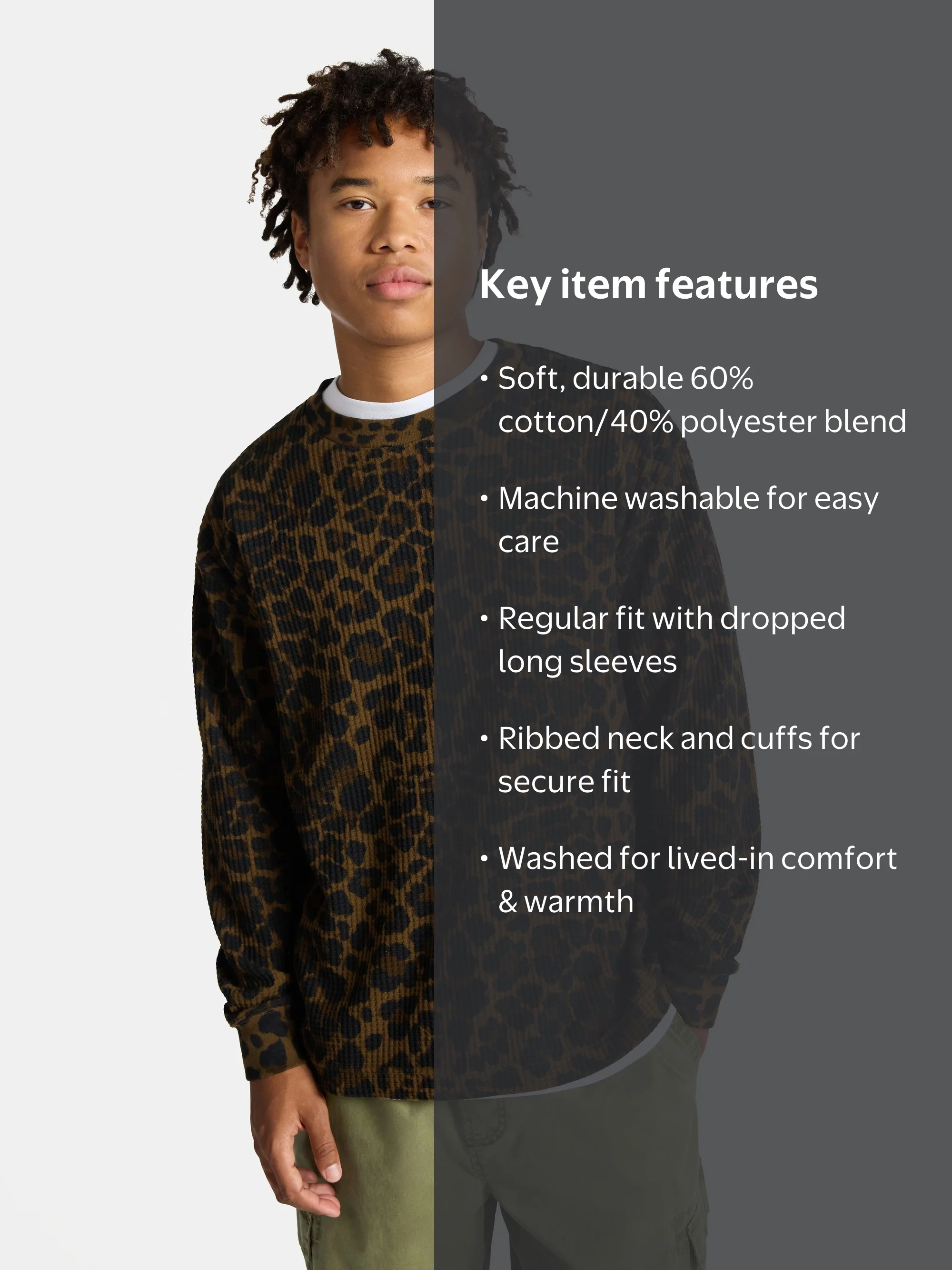 No Boundaries Thermal Tee with Long Sleeves, Men's & Big Men's