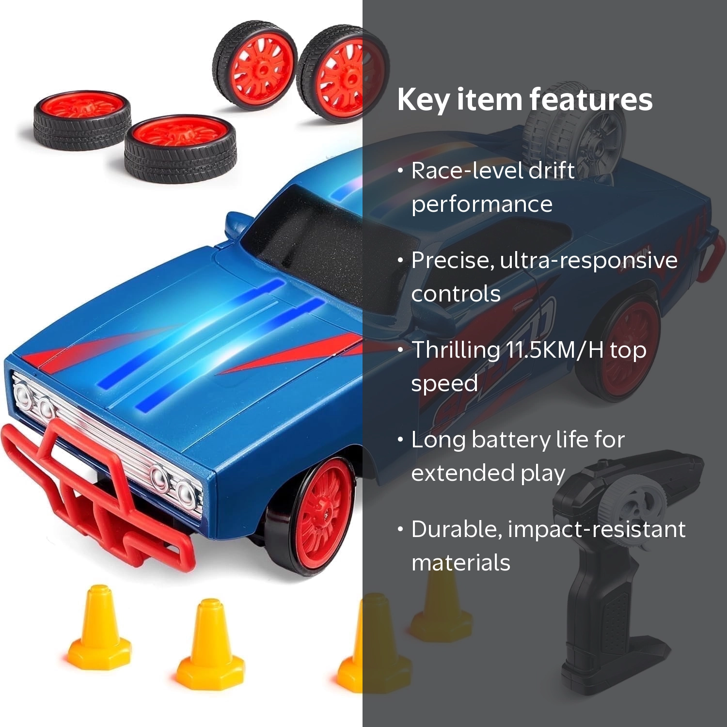Joyfy, RC Drift Car, Blue, 1:16 Scale, High Speed, LED Light