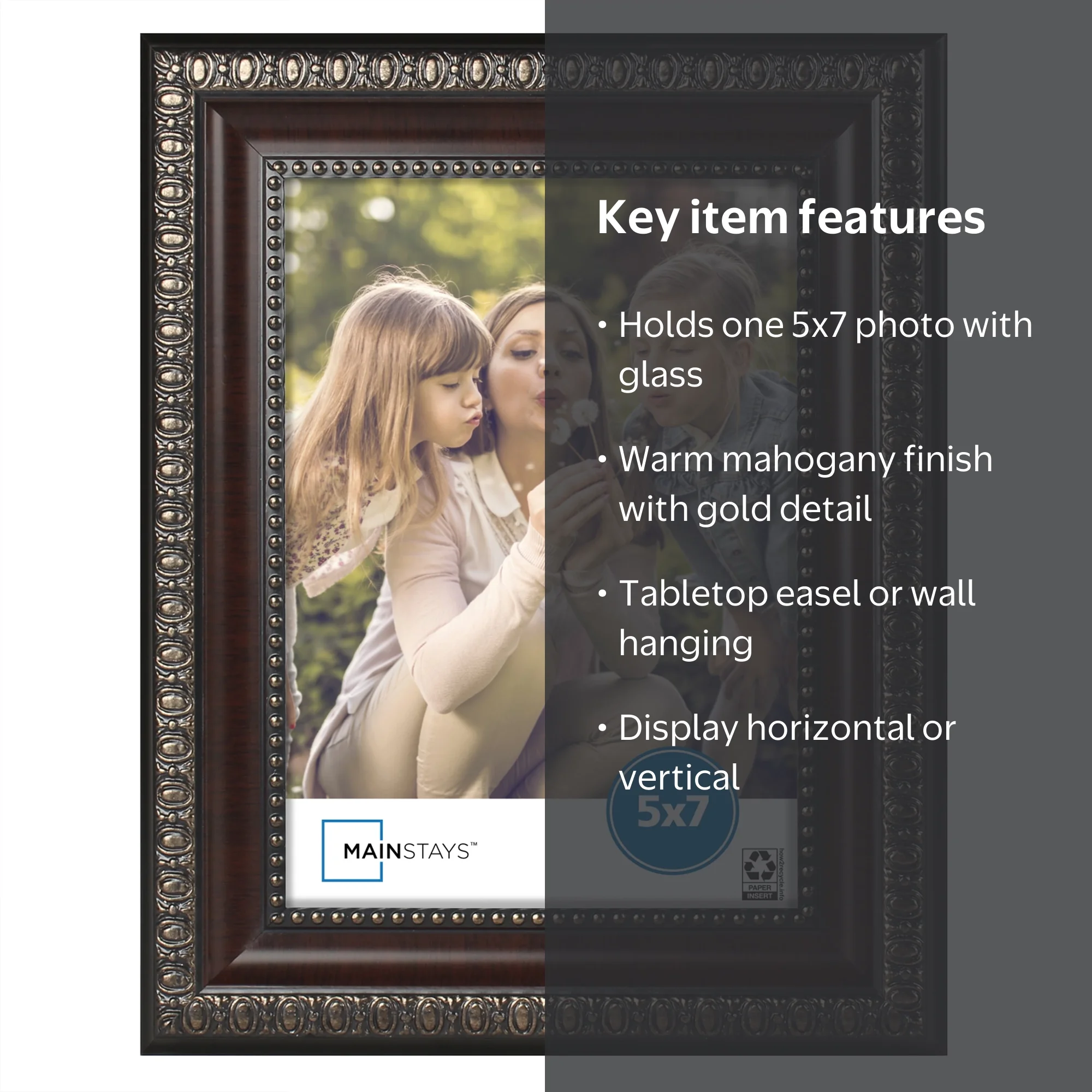 Mainstays Mahogany 5x7 Decorative Picture Frame, Wooden Photo