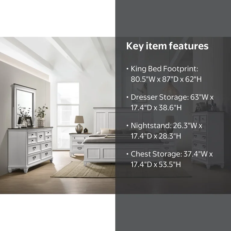 Roundhill Furniture, Bedroom Set, Weathered White Gray Finish