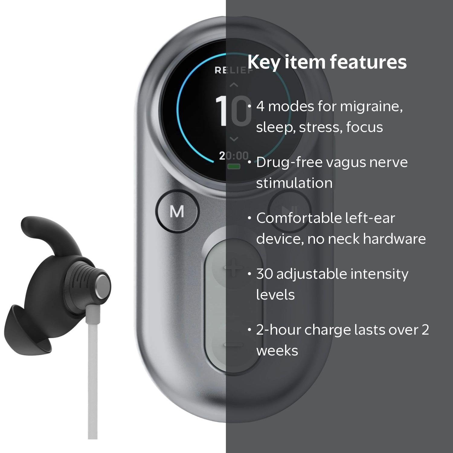 ZenoWell, Luna Vagus Nerve Stimulator, 4 Modes, 30 Levels, Silver