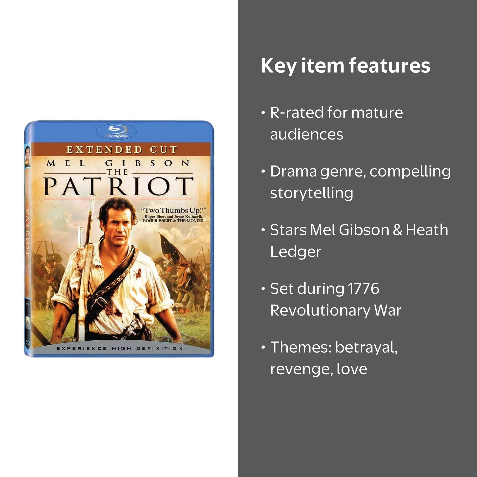 Sony Pictures Entertainment, The Patriot Blu-ray, MPAA R, Drama