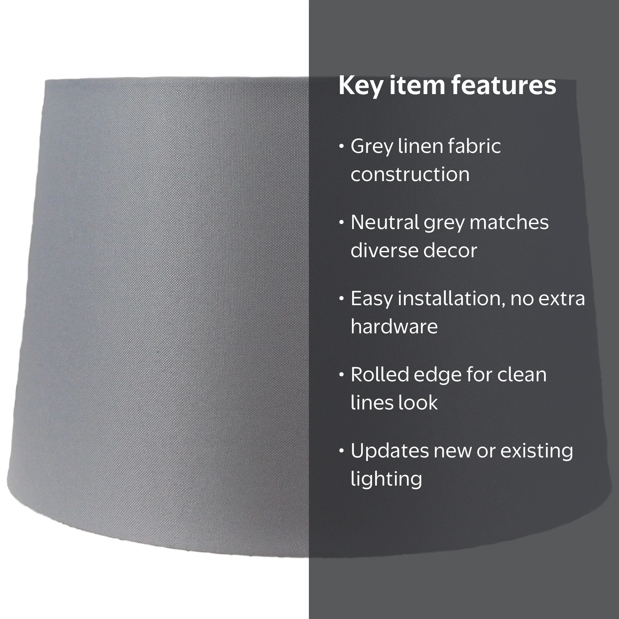 Mainstays Basic Grey Large Lamp Shade, Fabric, Neutral, Easy to