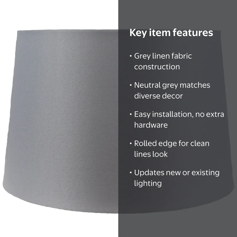 Mainstays Basic Grey Large Lamp Shade, Fabric, Neutral, Easy to