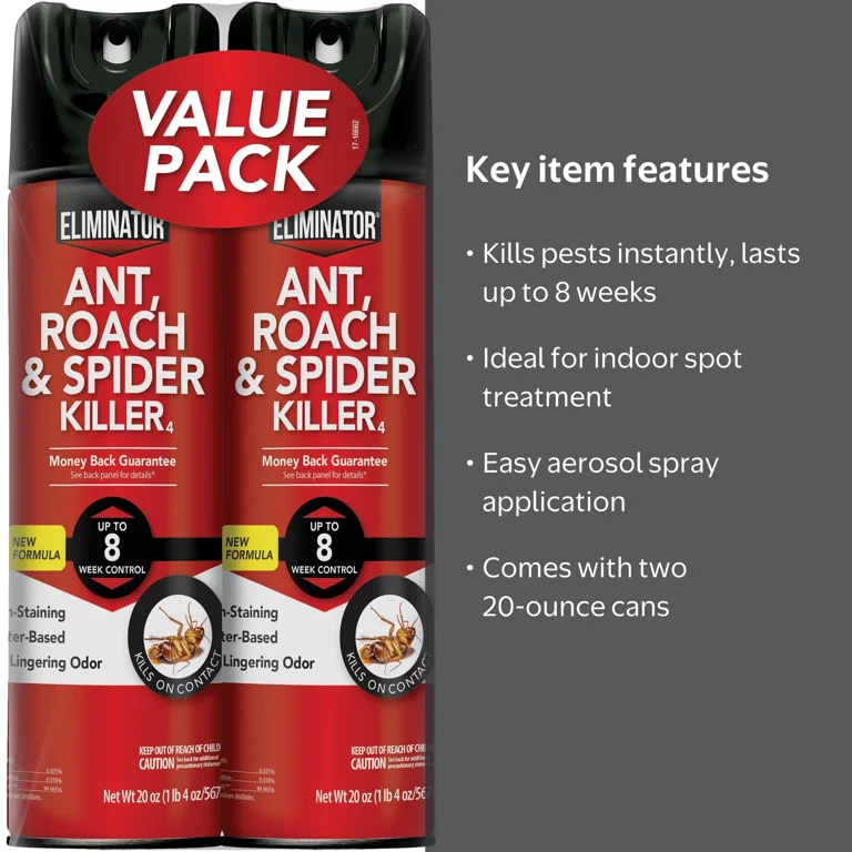 Eliminator Ant, Roach & Spider Killer Aerosol Spray 2/20 oz Up to