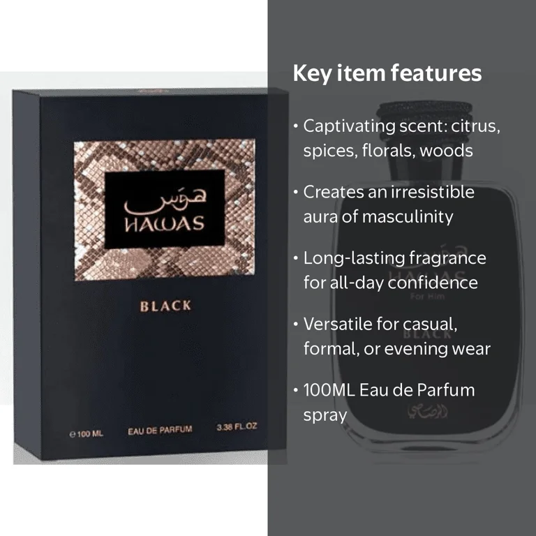 Rasasi, Hawas Black, 100ML Eau de Parfum, Masculine Scent