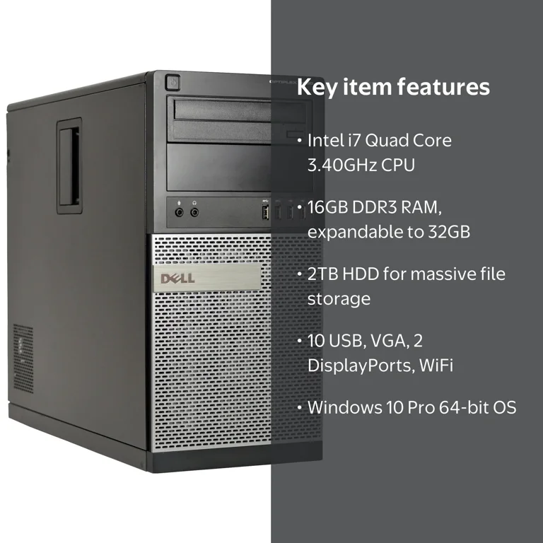 Dell, Restored Desktop PC, Optiplex 9020 MT, i7-4770 3.60GHz