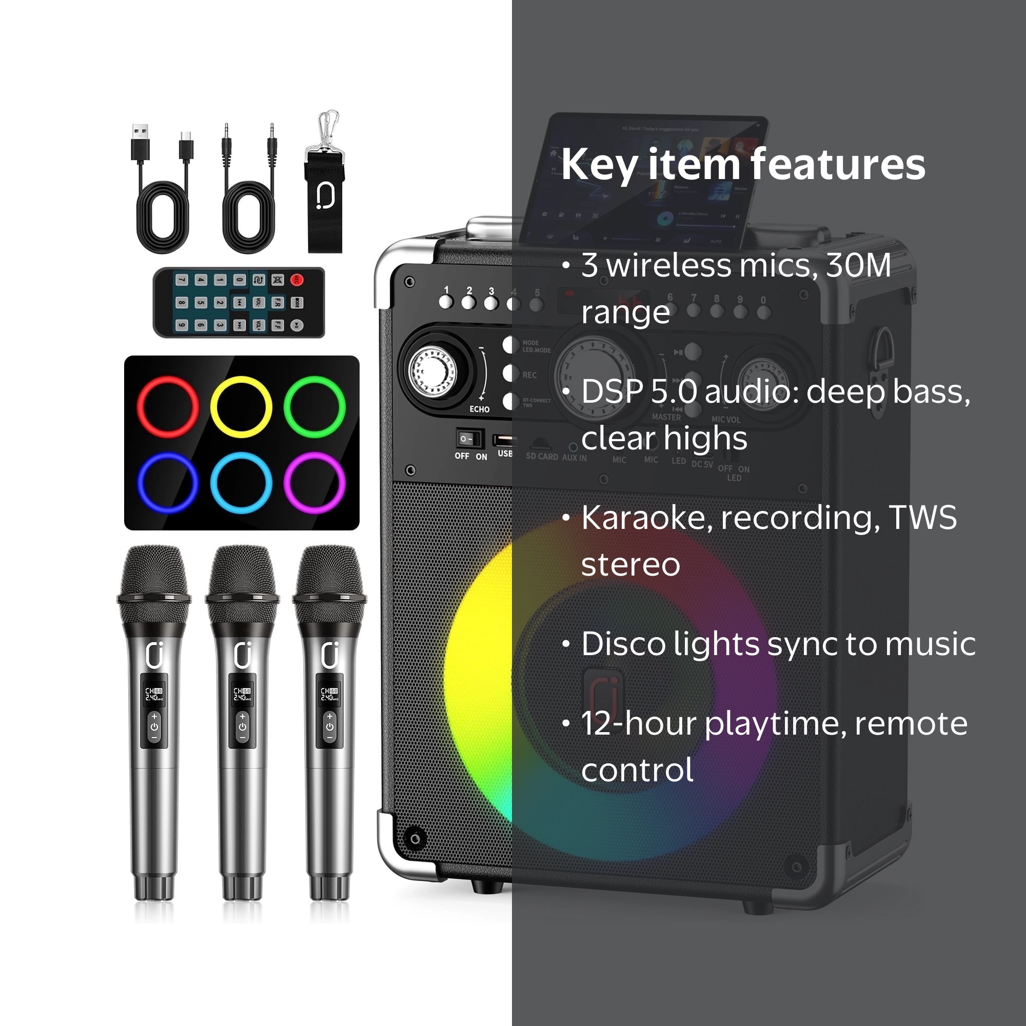 JYX Karaoke Machine S8-T, Bluetooth Speaker with 3 Wireless