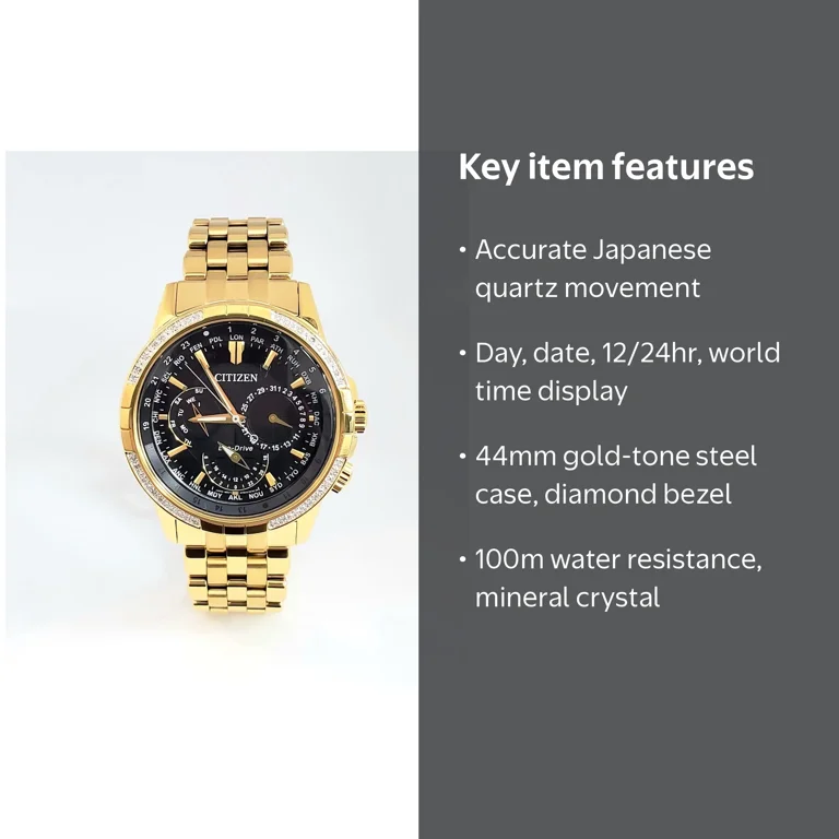 Citizen Eco-Drive Calendrier Men's Quartz Wrist Watch, Gold 44mm