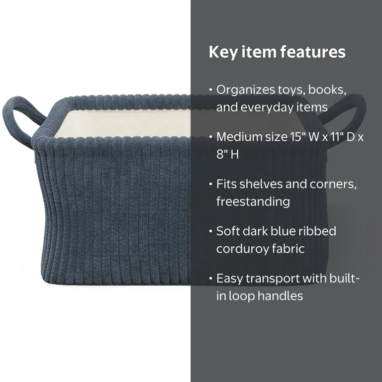 Mainstays Kids Medium Dark Blue Ribbed Corduroy Fabric Storage