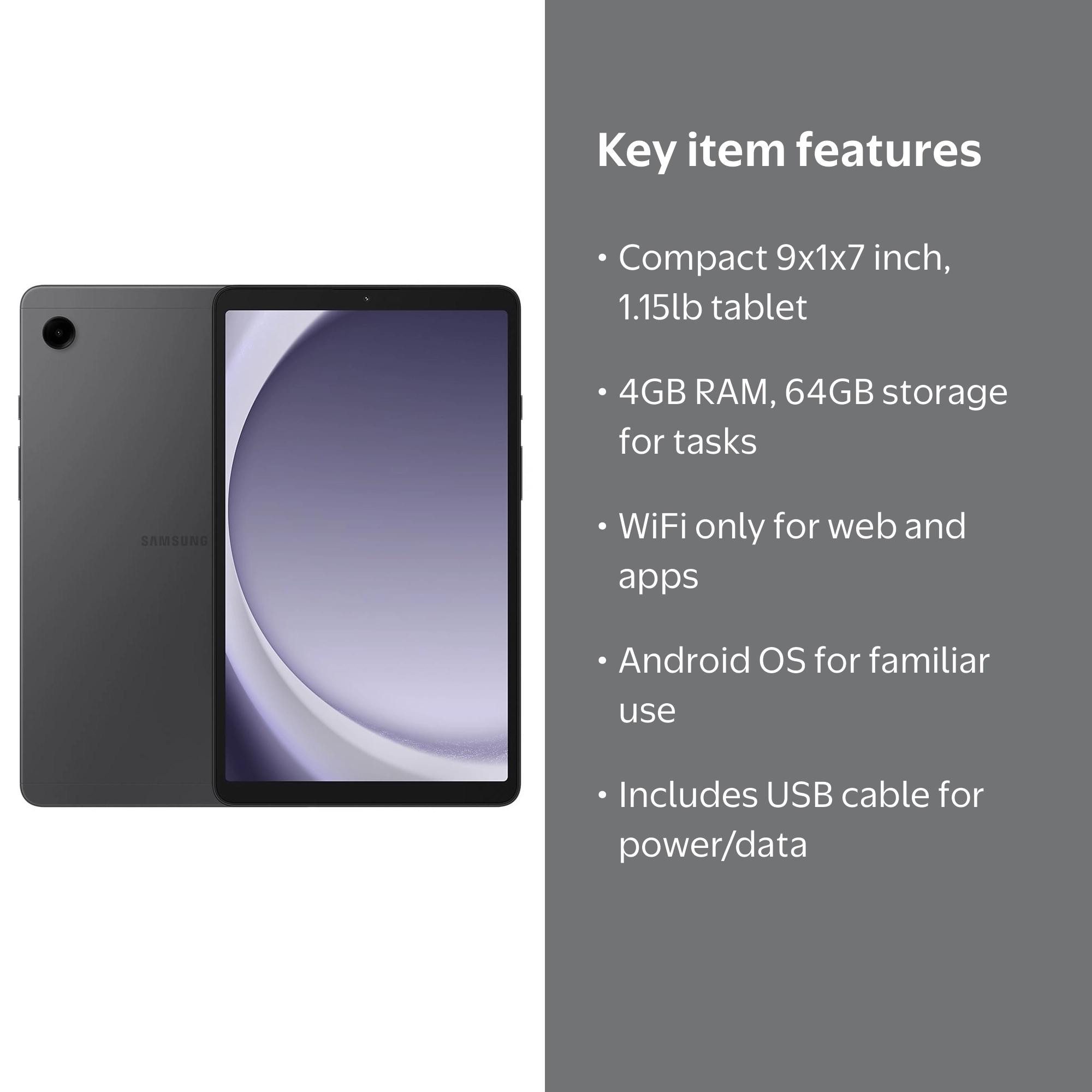 Samsung, Galaxy Tab A9, SM-X110, 64GB 4GB RAM WiFi Gray - Walmart.com