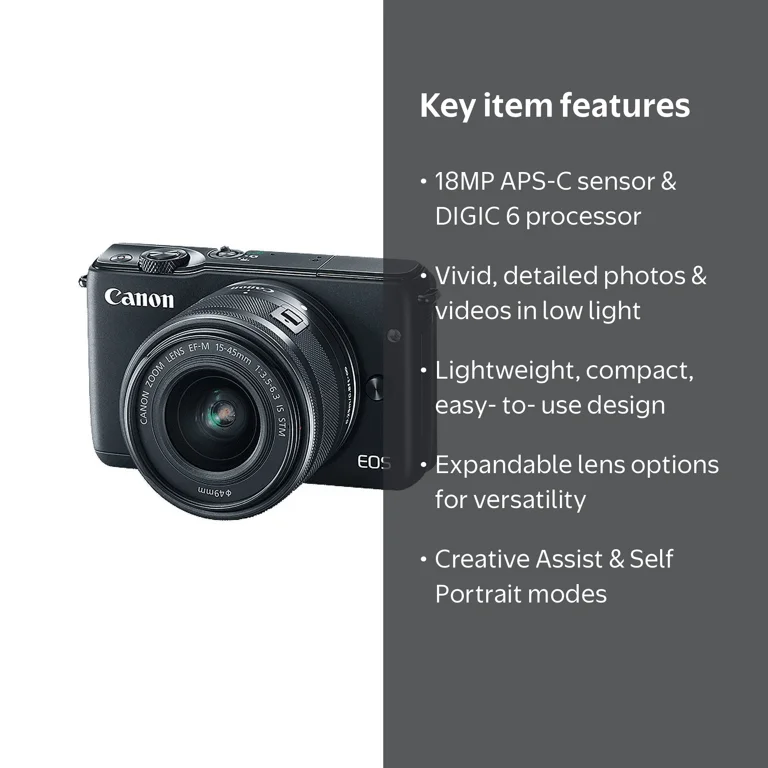 Canon EOS M10 Mirrorless Digital Camera with 15-45mm Lens (Black