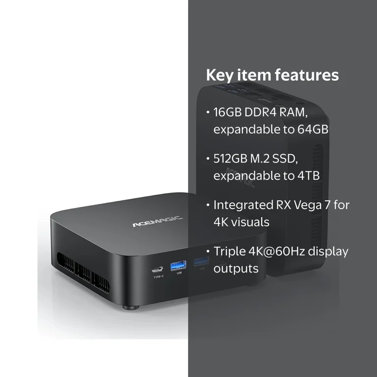 NIPOGI, Mini Gaming PC, AMD Ryzen 5 7430U, 16GB DDR4, 512GB SSD