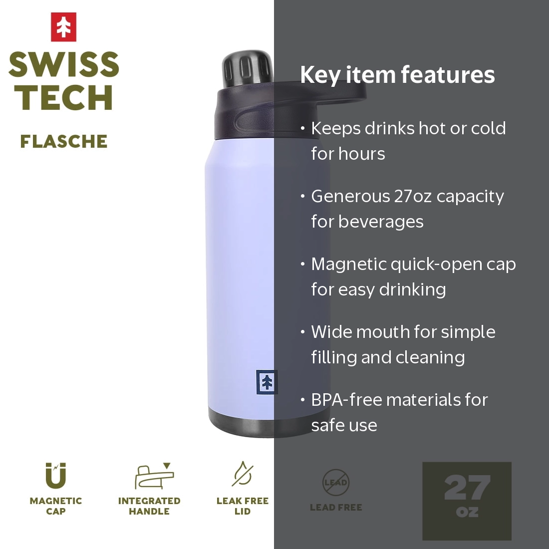 Swiss Tech Flasche 27 oz Stainless Steel Water Bottle with