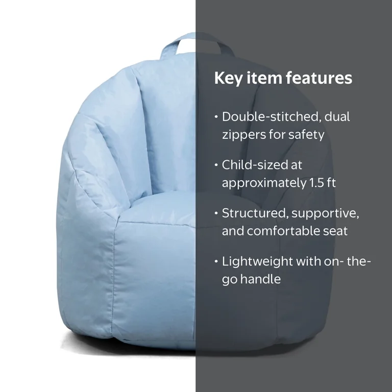 Big Joe Joey Junior Kids Bean Bag Chair, 1.5 Feet, Blue Fog