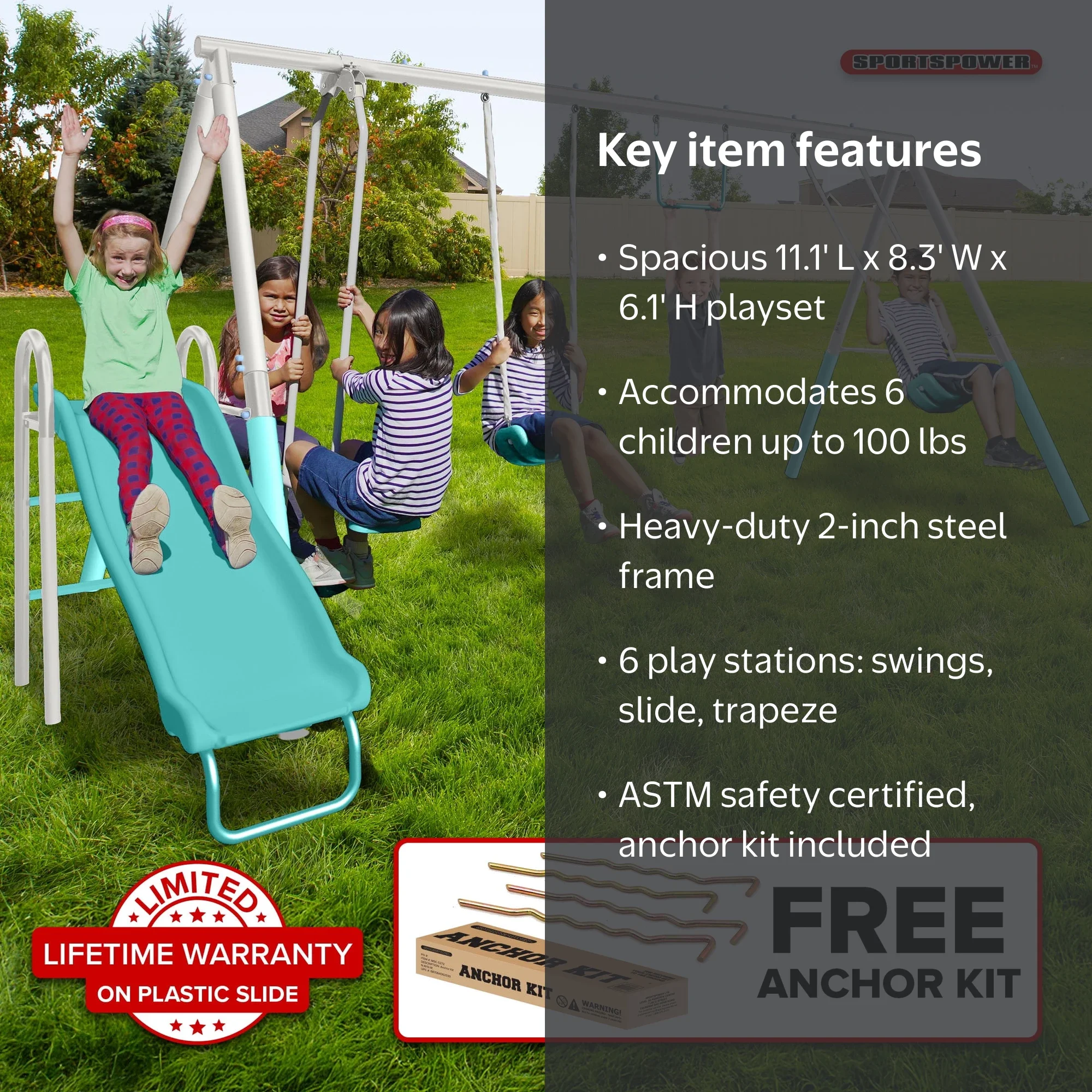 Sportspower Arcadia Metal Swing Set for Kids Ages 3-8, Outdoor
