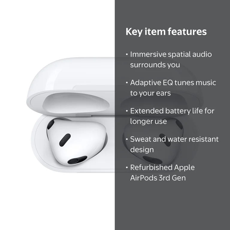 Apple AirPods 3rd Generation, Refurbished, Spatial Audio, Adaptive