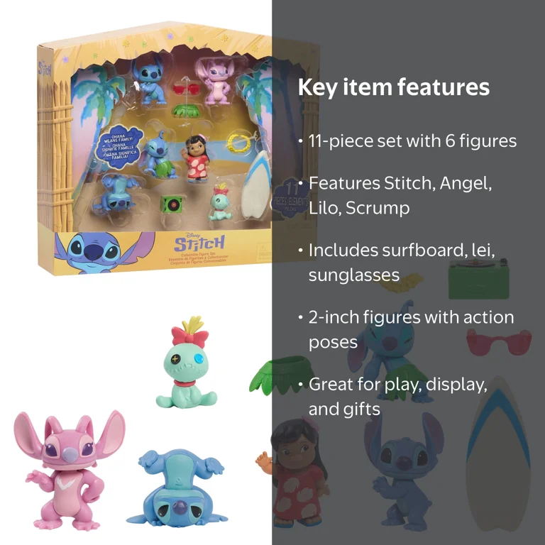 Stitch, Collectible Figures Set, 11 Pieces, Toys for Kids Ages 3+