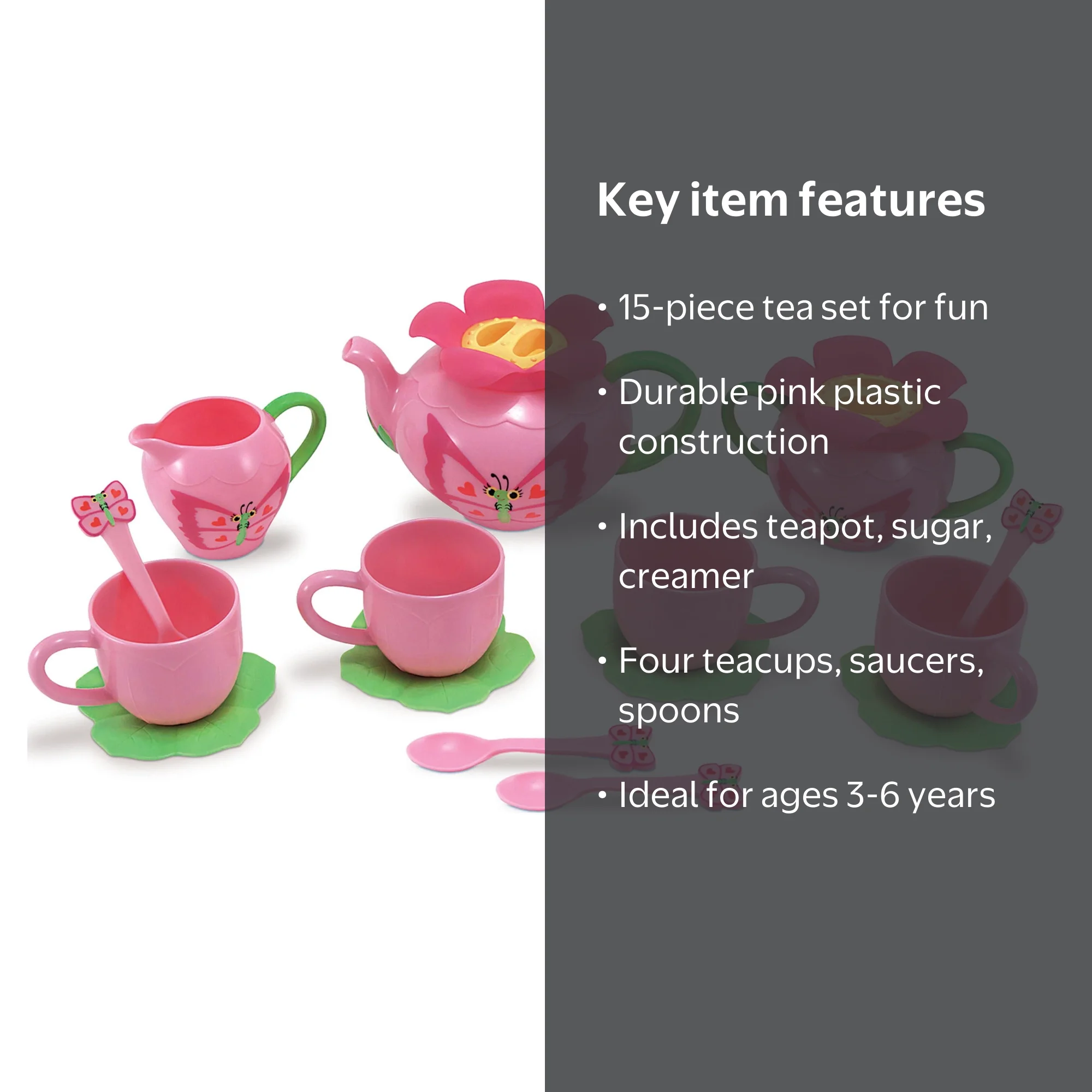 Melissa & Doug, Butterfly Tea Set, 15 pcs, Play Food Accessories