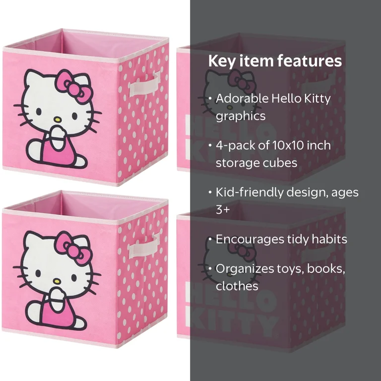 Hello Kitty Kids' Toy Storage Cubes, 4-Pack, 10