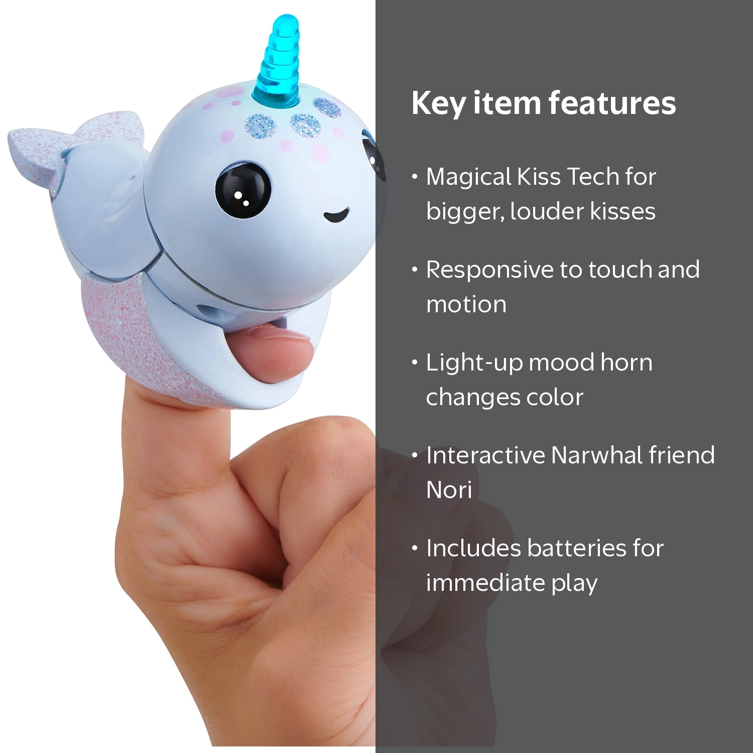 Fingerlings Narwhals Interactive Toy, Light-Up Horn, Magical