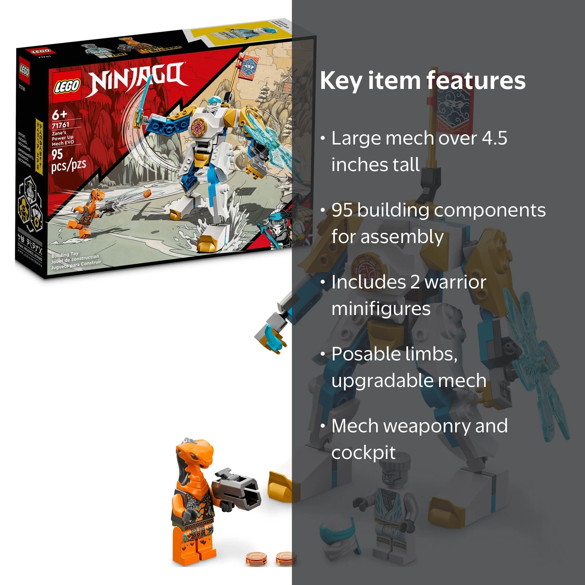 LEGO NINJAGO Zane‚Äôs Power Up Mech EVO 71761 Action Set with