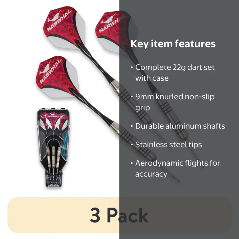 3 pack) Narwhal Tournament Steel Tip Dart Set for Bristle
