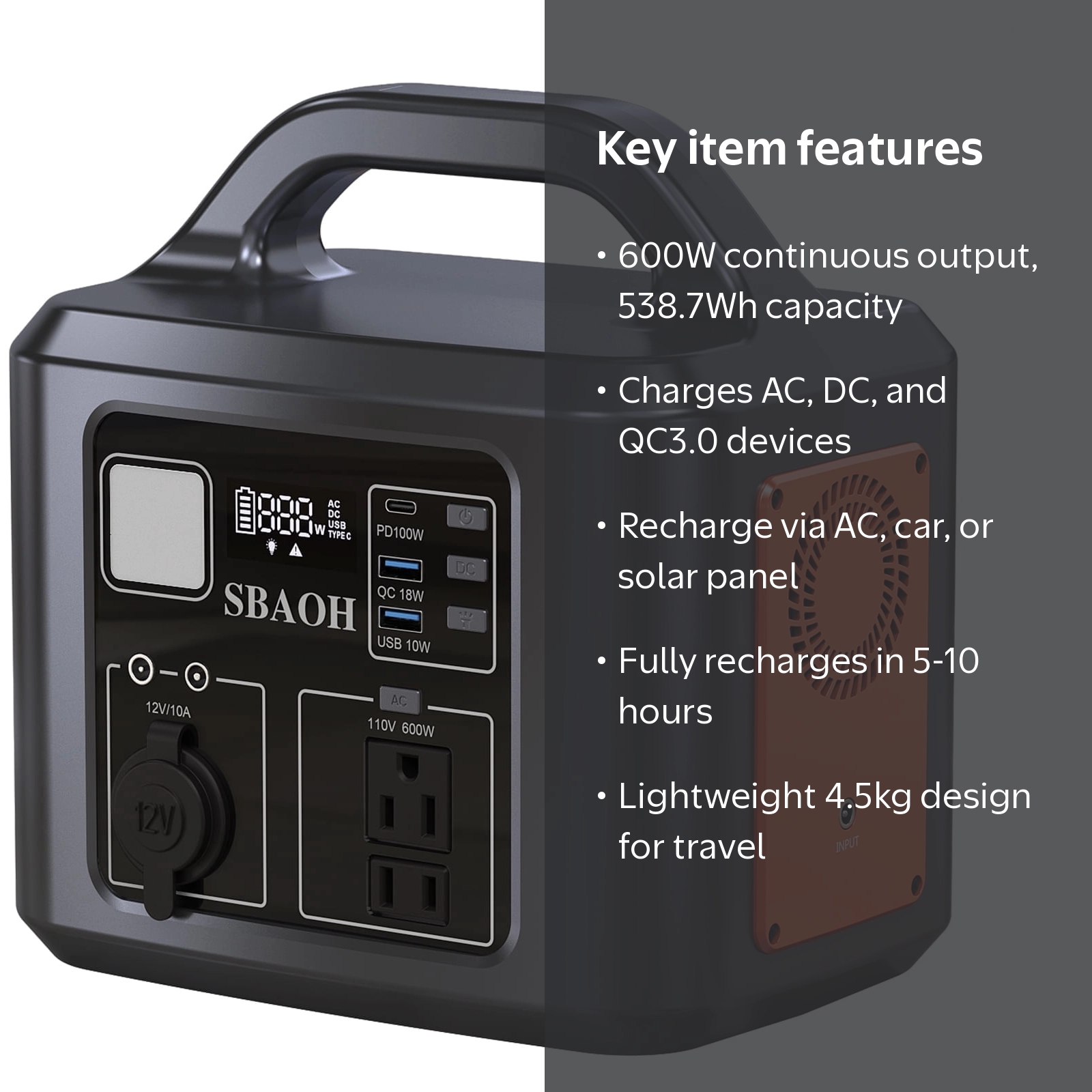 SBAOH, Power Station, 538.7Wh 145600mAh Solar Generator, Orange
