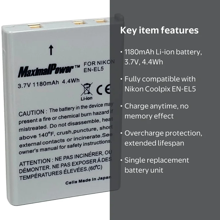 MaximalPower Nikon EN-EL5 Rechargeable Battery for Coolpix Cameras
