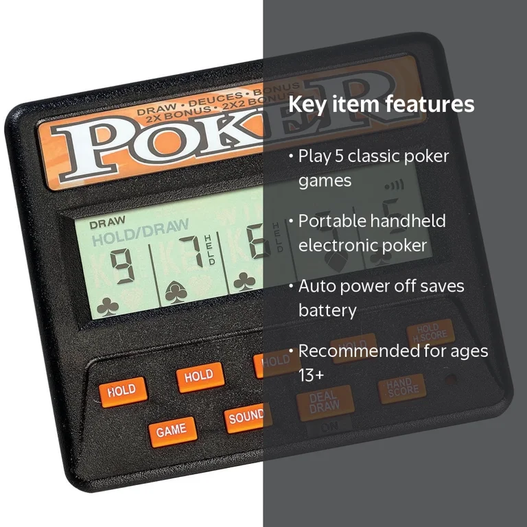 Hansen Handheld Electronic Poker Game 5-in-1 with Bonus Features