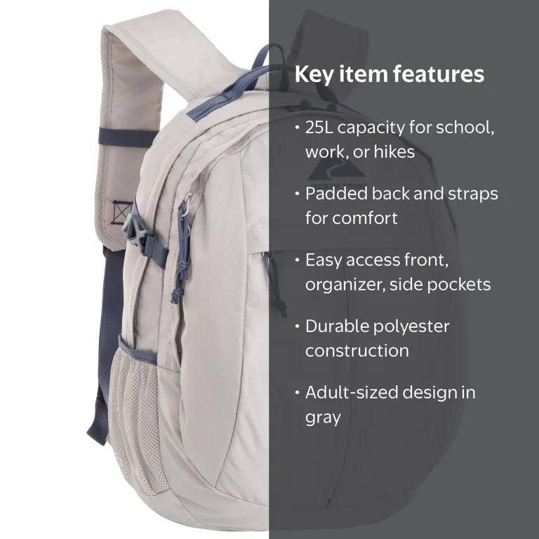 Ozark Trail Adult 25L Polyester Hiking Backpack, Gray - Walmart.com