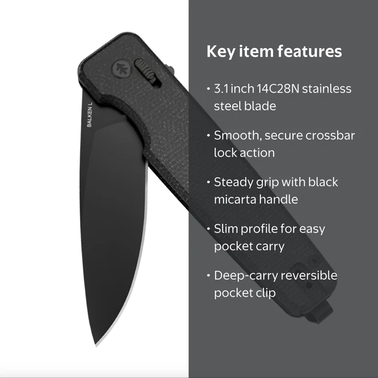 Swiss Tech Balken L Folding Knife, 14C28N Stainless Steel Blade
