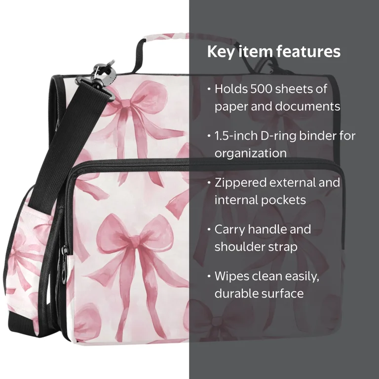 ALAZA Zipper Binder Watercolor Bow 1.5 inch 3 Ring Trapper Keeper